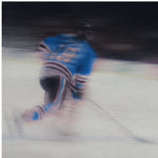 Motion-blurred skater in a New York Islanders sweater