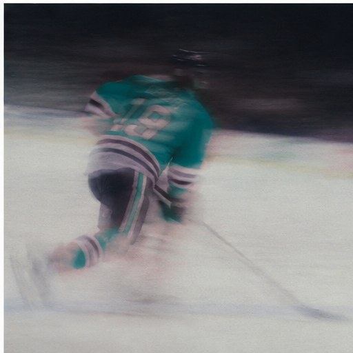 Motion-blurred skater in a San Jose Sharks sweater